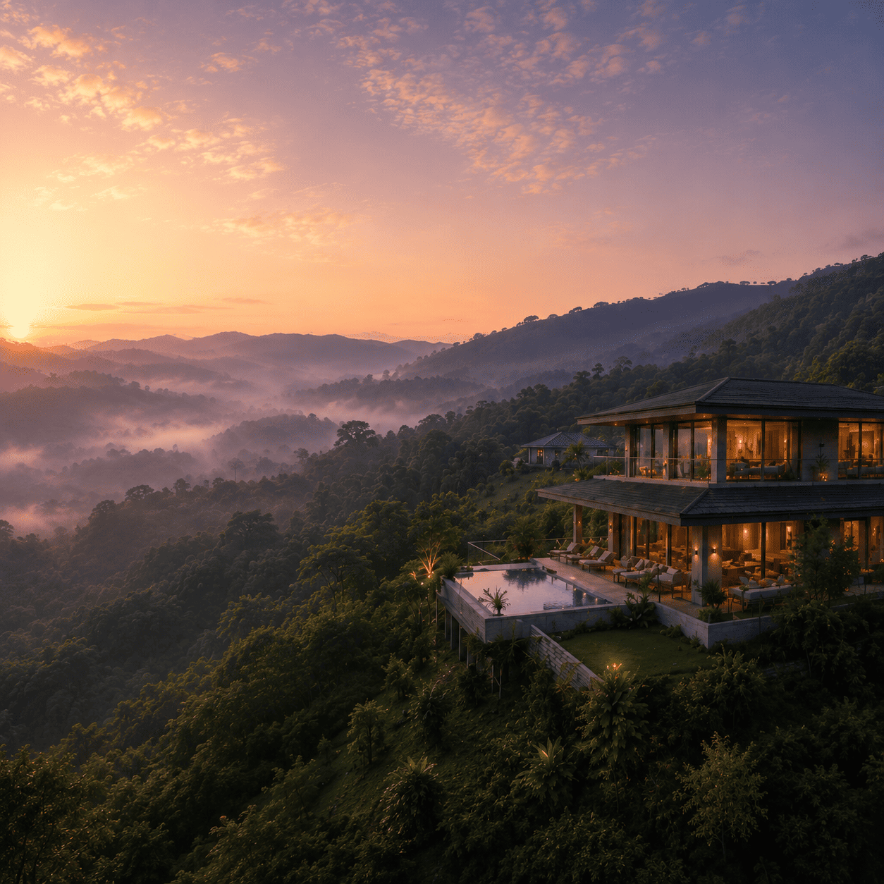 Tranquil riverside villa with infinity pool